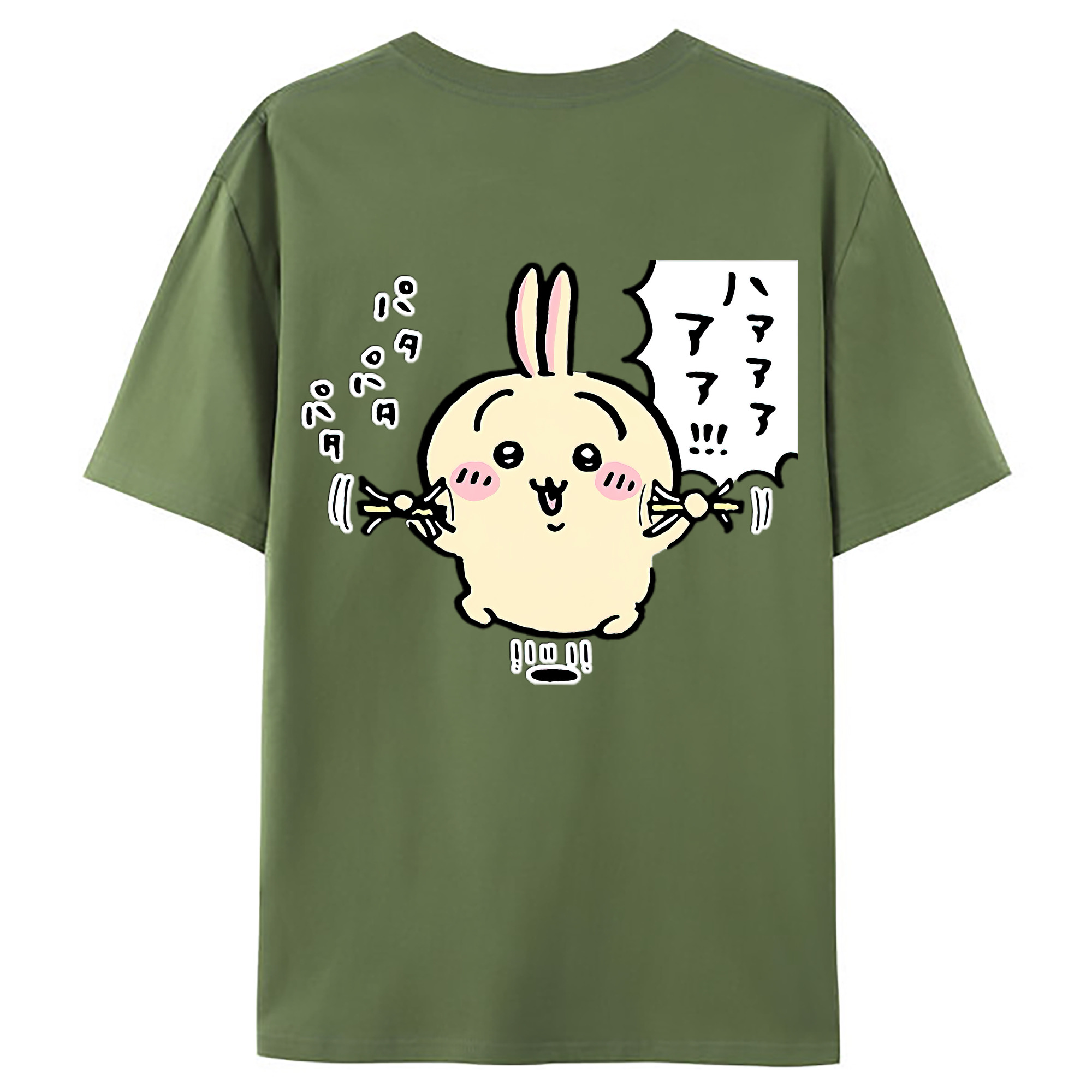 （画像用） ちいかわ うさぎ Chii-kawa usagi 綿100％ メンズ半袖Tシャツ（バックプリント） 通気性